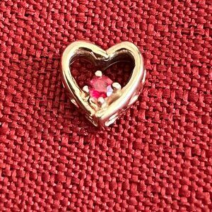 10K NF Yellow Gold Heart Charm Pendant With Red Stone